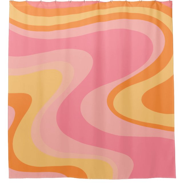 Rideaux De Douche Vibe rétro Abstrait Swirl 60s les années 70 rose e (Devant)
