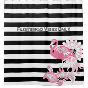 Rideaux De Douche Vibes de Flamant Rose uniquement rayures noires et