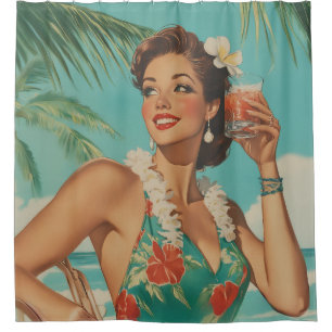 Rideaux De Douche Vibes de paradis Vintage tropical