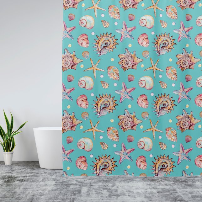Rideaux De Douche Vibes de plage Motif Seashell & Starfish (Créateur téléchargé)