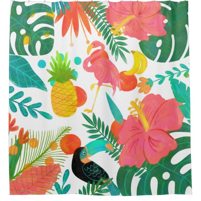 Rideaux De Douche Vibes tropicales Floral Feuille Summer Chic (Devant)