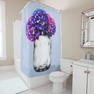 Rideaux De Douche Vibrant bleu violet rose Hydrangée Florale