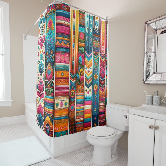 Rideaux De Douche Vibrant Boho Stripes : Art Textile Eclectique (En situation)