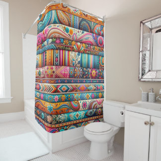 Rideaux De Douche Vibrant Boho Stripes : Art Textile Eclectique