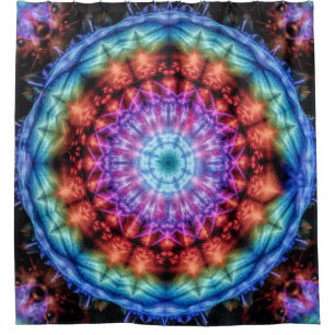 Rideaux De Douche Vibrant Tie Dye Kaleidoscope Rainbow Mandala
