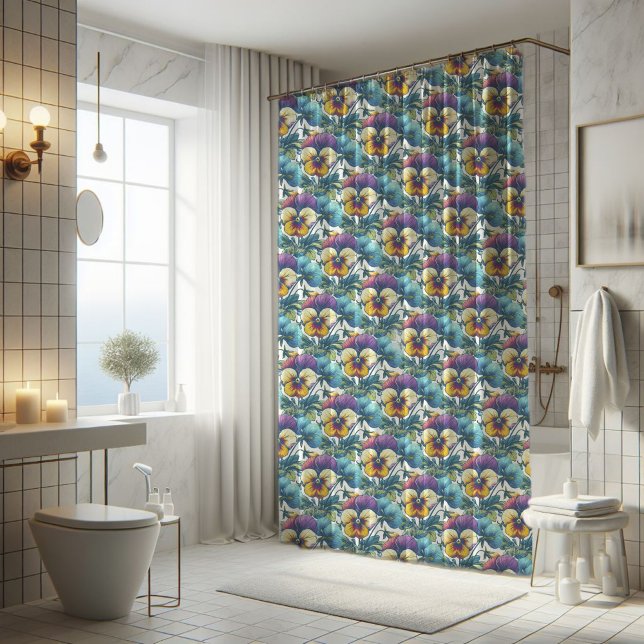 Rideaux De Douche Vibrant violet et bleu moderne motif floral (Créateur téléchargé)
