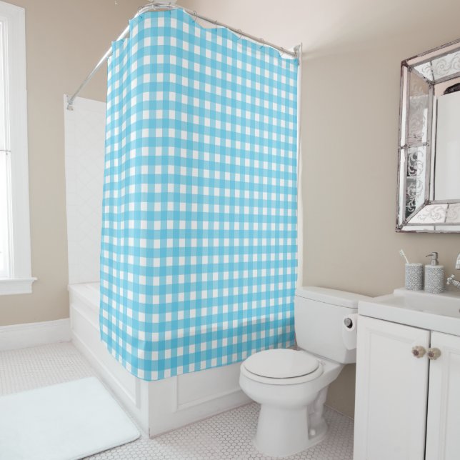 Rideaux De Douche vichy bleu ciel intense (En situation)