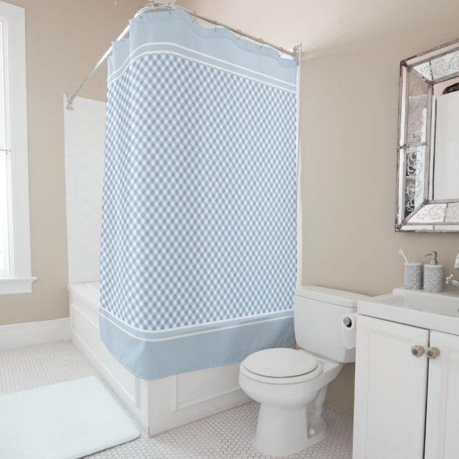 Rideaux De Douche Vichy bleu clair blanc campagne (En situation)