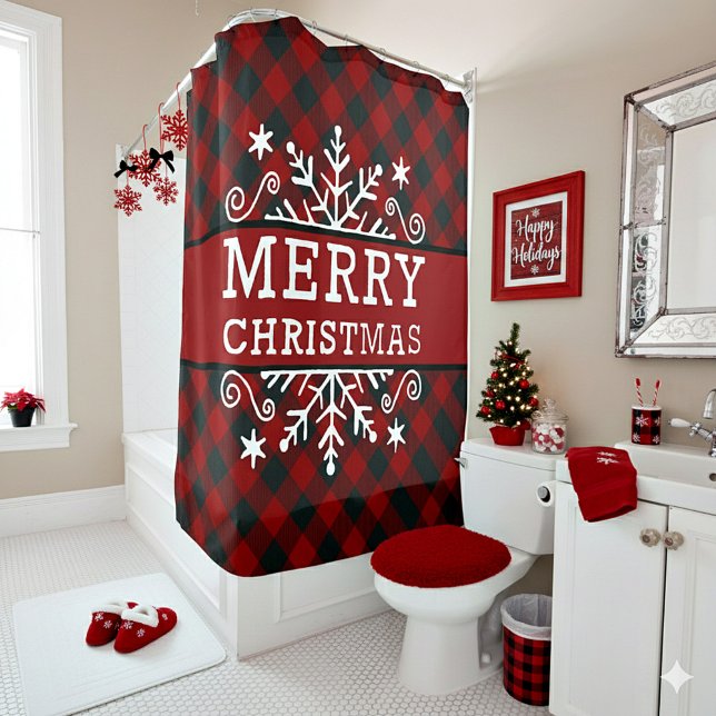 Rideaux De Douche Vichy Noël joyeux flocon de neige  (Créateur téléchargé)