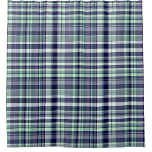 Rideaux De Douche Vichy vert, bleu marine et blanc Pré-Madras à carr