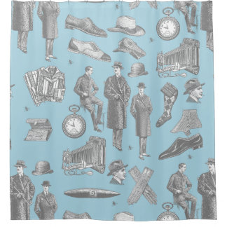 Rideaux De Douche victorian men's style antique menswear toile blue