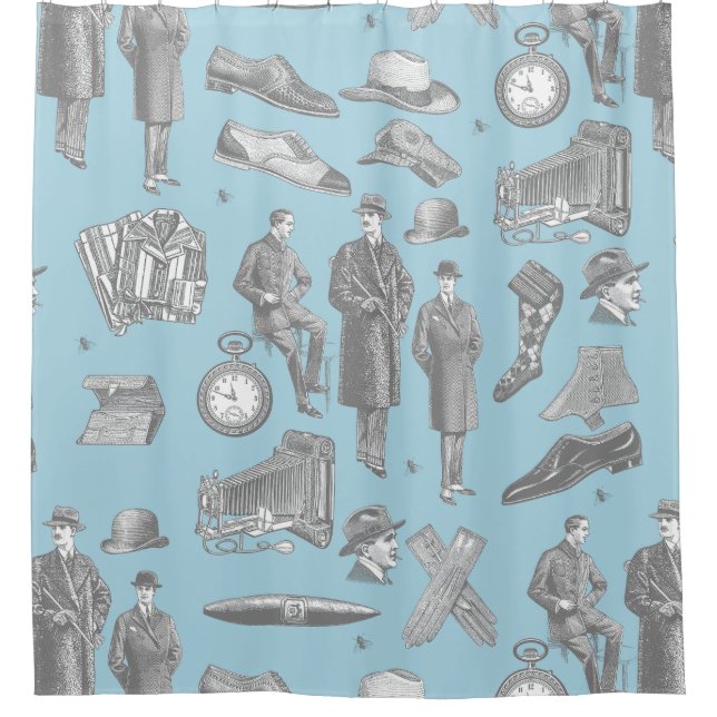 Rideaux De Douche victorian men's style antique menswear toile blue (Devant)