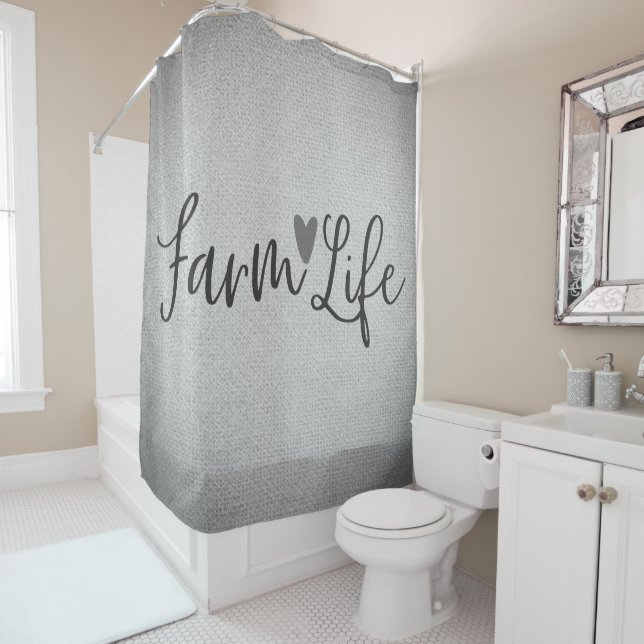 Rideaux De Douche Vie de Ferme Rustique Texture de Burlap Gris Capri (En situation)