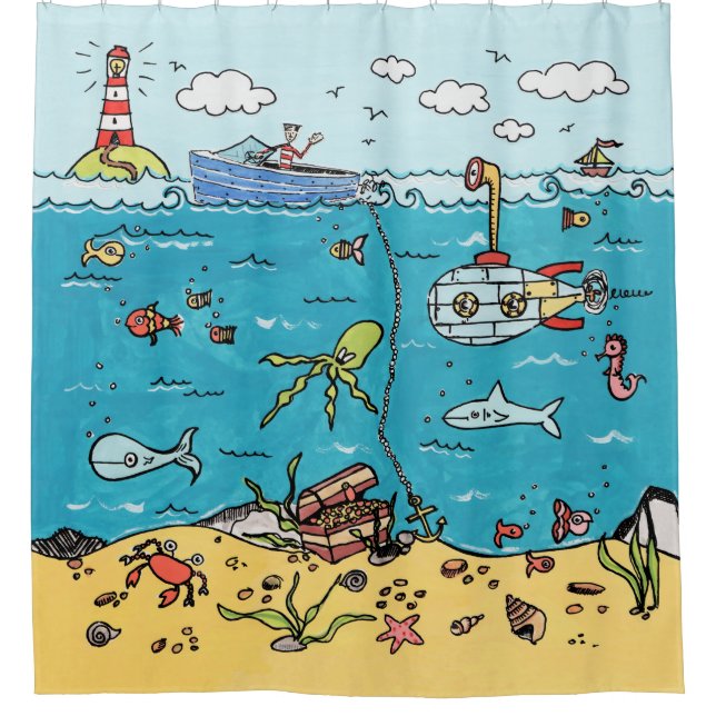 Rideaux De Douche Vie marine Sous La Mer Nautique (Devant)