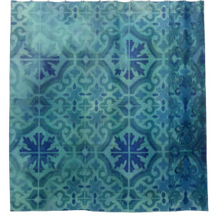 Rideaux De Douche Vieille plage de motif de tuile de La Havane de