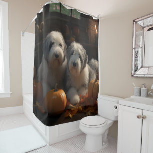 Rideaux De Douche Vieux anglais Sheepdog Chiot Chiot Automne Citroui