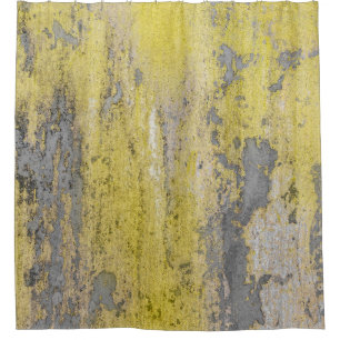 Rideaux De Douche Vieux mur en béton gris avec peinture jaune écaill