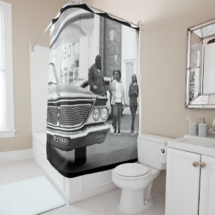 Rideaux De Douche Vieux Voiture Monochrome Noir Et Blanc Ville
