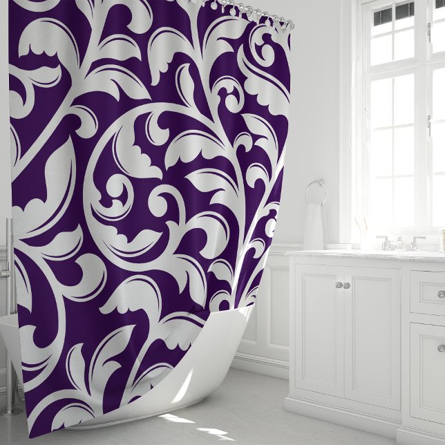 Rideaux De Douche Vigne florale en damas violet (Créateur téléchargé)