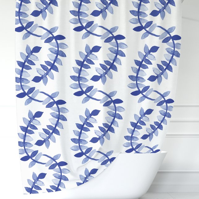 Rideaux De Douche Vignes à l'aquarelle bleue (Créateur téléchargé)