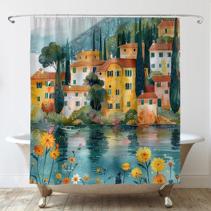 Rideaux De Douche Village fantaisiste au bord des lacs italiens Art