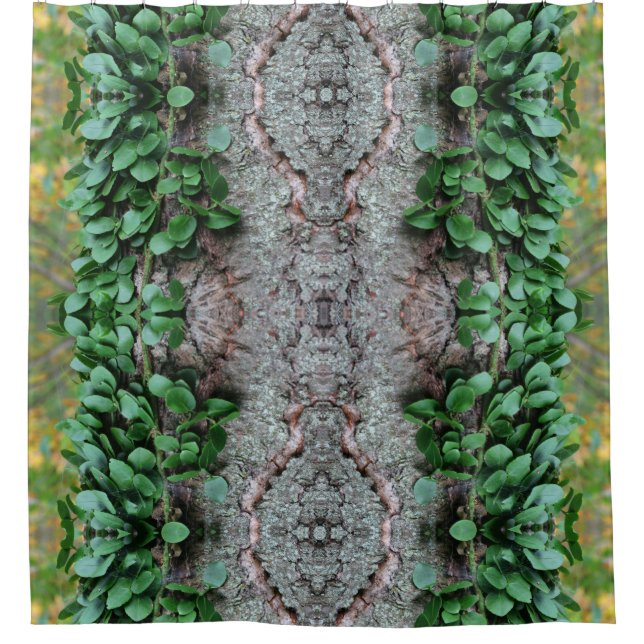 Rideaux De Douche Vin vert feuillus sur miroir d'arbre Abstrait (Devant)