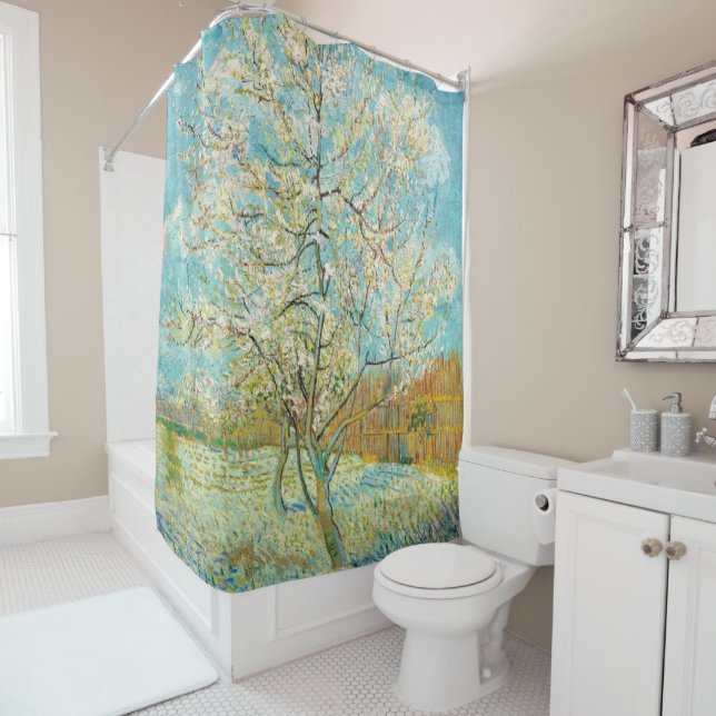 Rideaux De Douche Vincent van Gogh - Poche rose en fleurs (En situation)
