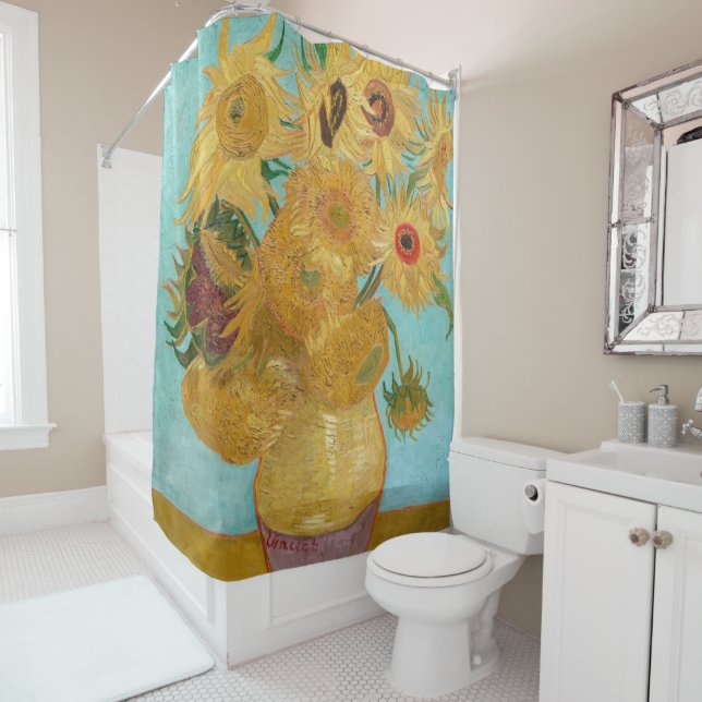 Rideaux De Douche Vincent Van Gogh - Vase avec douze tournesols (En situation)