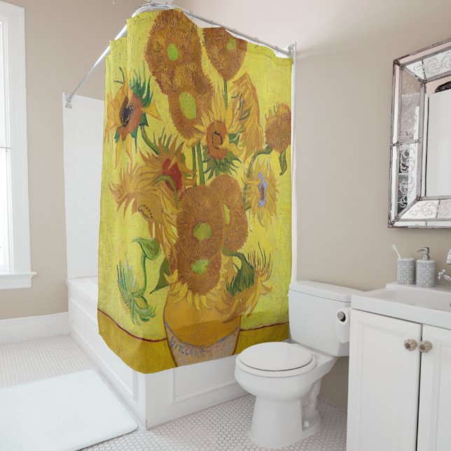 Rideaux De Douche Vincent van Gogh - Vase avec quinze tournesols (En situation)
