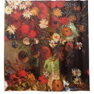 Rideaux De Douche Vincent Van Gogh Vase Poppies Cornflower Peonies