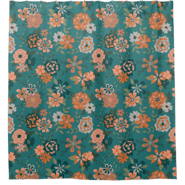 Rideaux De Douche Vins Motifs Turquoise orange tendance Fleurs (Devant)