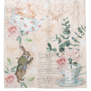 Rideaux De Douche Vintage Alice In Wonderland Collage Découpage