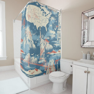 Rideaux De Douche Vintage American Landmark Motif - Liberty, USA