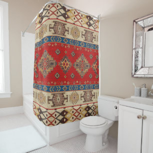 Rideaux De Douche Vintage antiquité turque Pale or rouge Kilim tapis