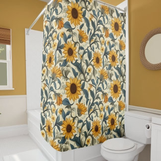 Rideaux De Douche Vintage Art Nouveau Sunflower Pattern