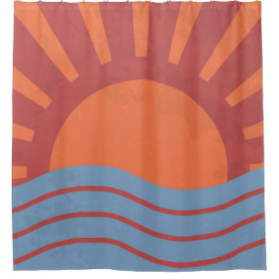 Rideaux De Douche Vintage background with sea and sun. Summer retro