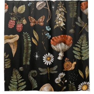Rideaux De Douche Vintage bois nature motif sans couture. Amanita