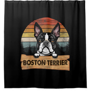 Rideaux De Douche Vintage Boston Terrier Funny Retro Amoureux des ch