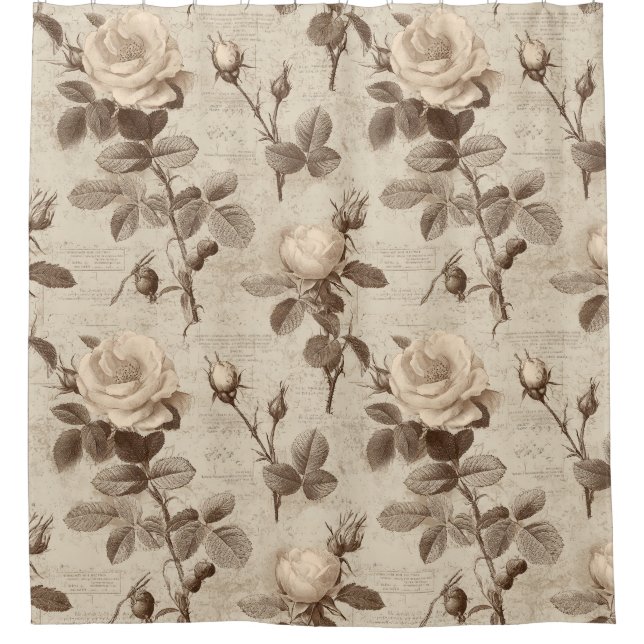 Rideaux De Douche Vintage Botanical Floral Pattern (5) (Devant)