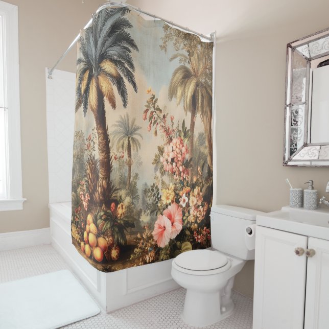 Rideaux De Douche Vintage Botanical Scene with Palms (En situation)