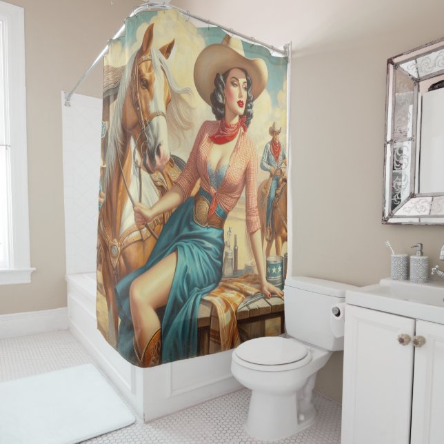 Rideaux De Douche Vintage Cowgirl (En situation)
