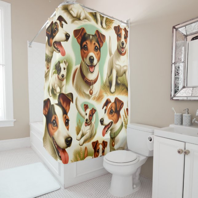 Rideaux De Douche Vintage Cute Jack Russell Terrier (En situation)
