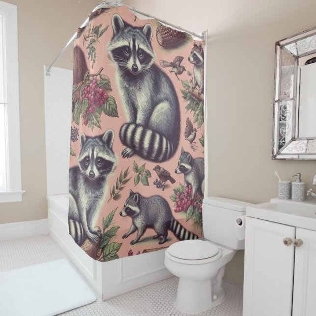 Rideaux De Douche Vintage Cute Racoon (En situation)