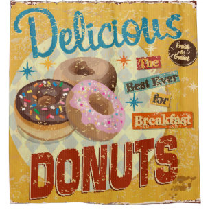 Rideaux De Douche Vintage Donuts metal sign. vintage, sign, donut, p