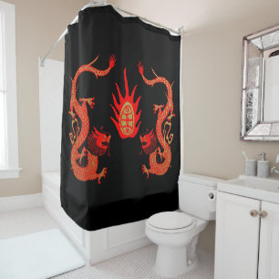 Rideaux De Douche Vintage Dragon Holiday rouge et noir