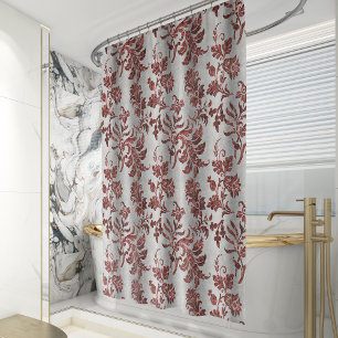Rideaux De Douche Vintage Faux Velvet Botanique Russet Argent