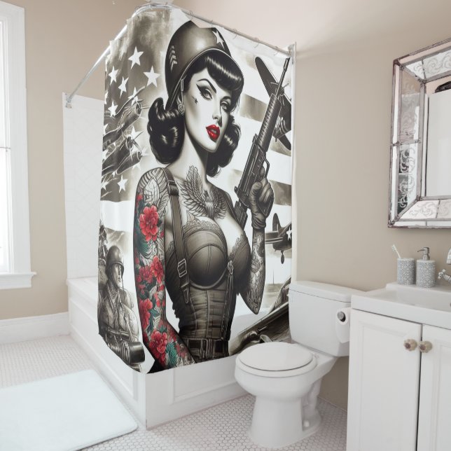Rideaux De Douche Vintage fille soldat (En situation)