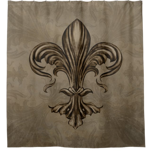 Rideaux De Douche Vintage Fleur de lis Sepia (Devant)
