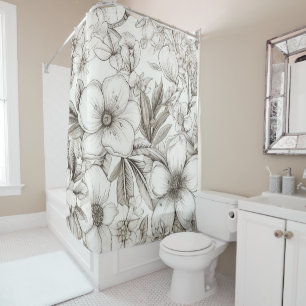 Rideaux De Douche Vintage Floral Sepia Motif (11)