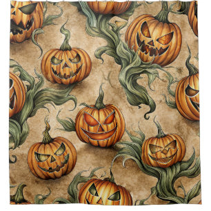 Rideaux De Douche Vintage Halloween Jack-O-Lantern Vine Motif